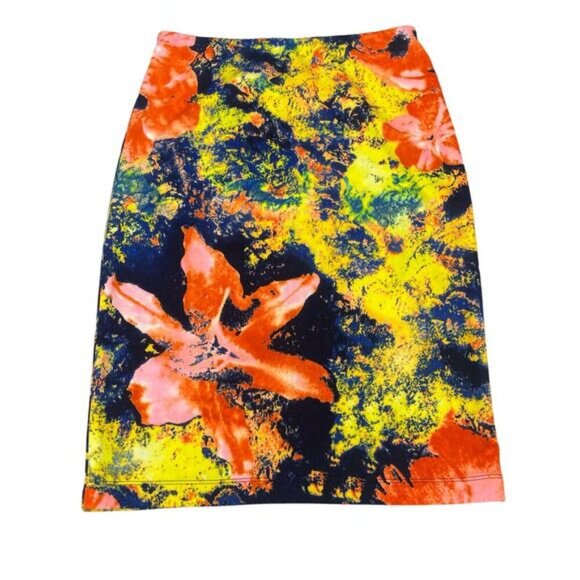 BETSEY JOHNSON Watercolor Floral Pull On Pencil Skirt Sz Small Multicolor - Picture 4 of 5